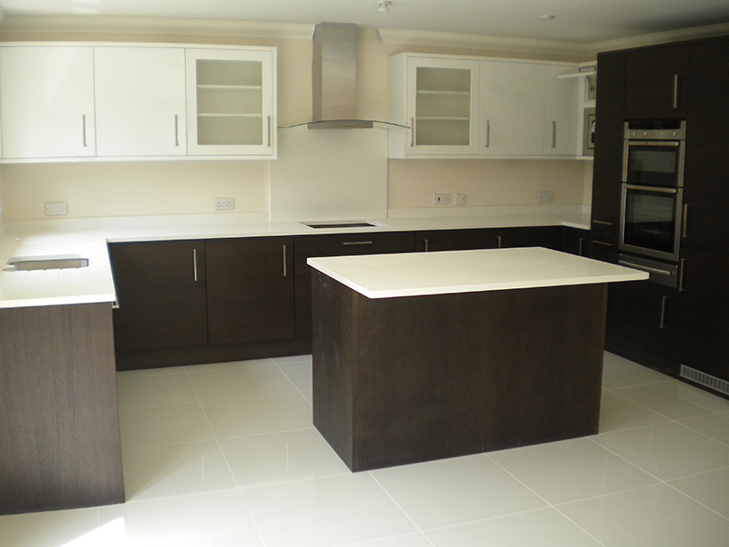 Tiled kitchen with island